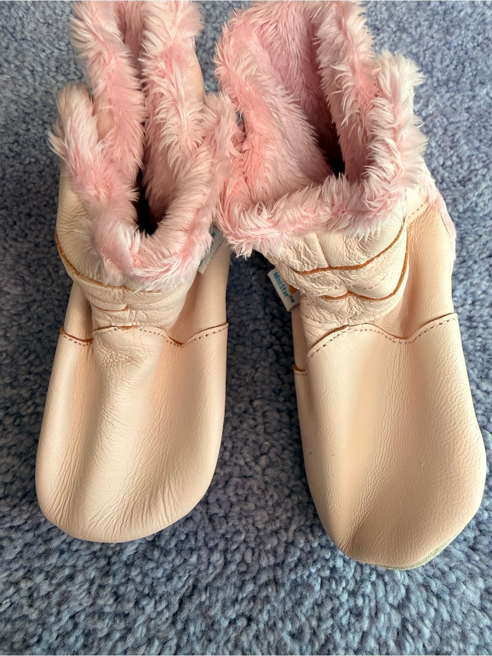 Children's Pink Faux-Fur Lined Leather Moccasin Slippers